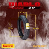 Pirelli Diablo Rosso IV 120/70 ZR 17 M/C Front & 180/55 ZR 17 M/C TL Rear Motorcycle Tire Set - High Performance, Durable for Super Sport Bikes with Keychain